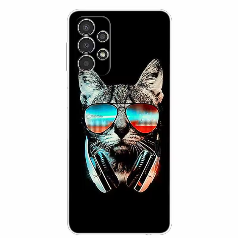 Gözlüklü DJ Kedi Tasarımlı Baskılı Telefon Kılıfı