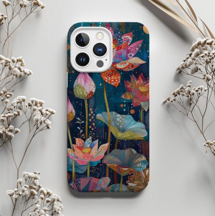Lotus Çiçek Desenli Baskılı Telefon Kılıfı