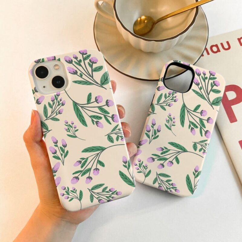 Mor Lale Desenli Baskılı Telefon Kılıfı