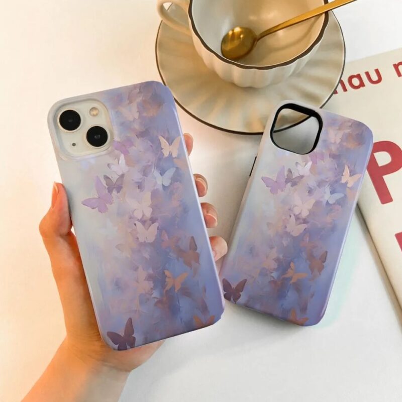 Mor Kelebekler Desenli Baskılı Telefon Kılıfı