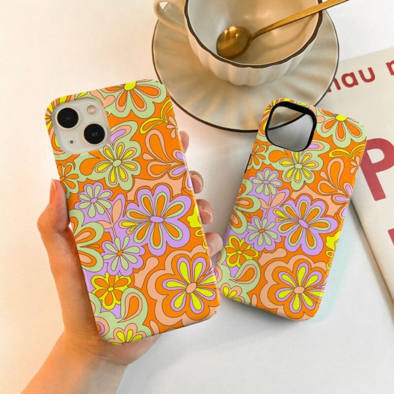 Retro Moda Çiçek Desenli Baskılı Telefon Kılıfı