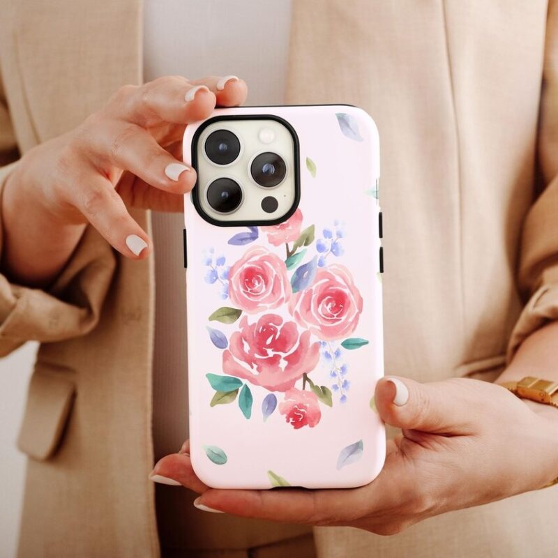 Suluboya Güller Desenli Baskılı Telefon Kılıfı