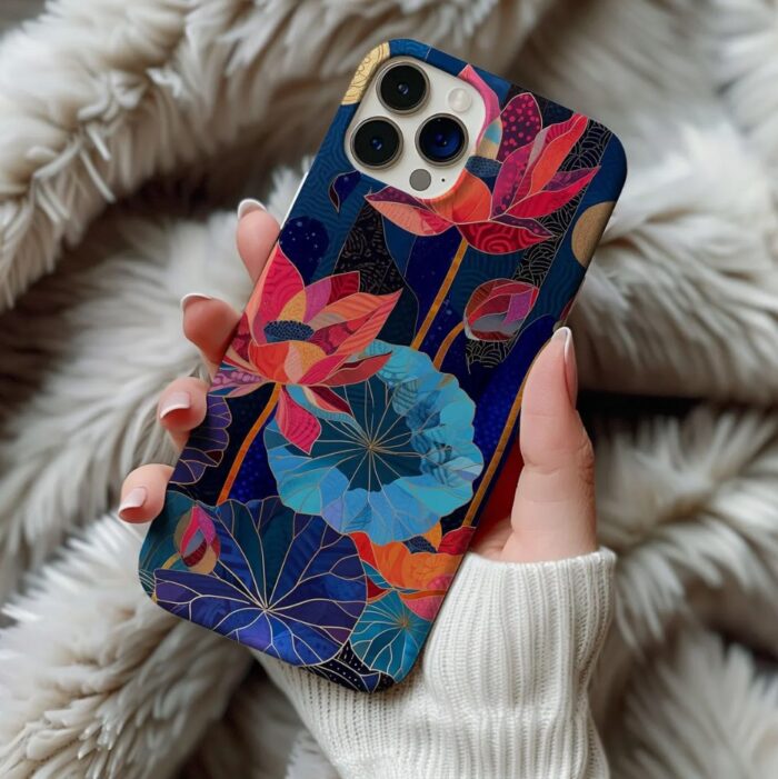 Yeni Lotus Çiçek Desenli Baskılı Telefon Kılıfı